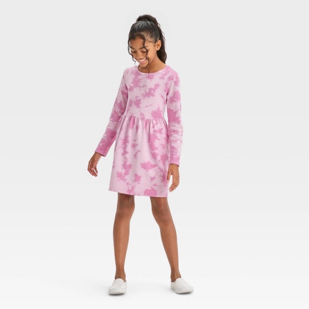 Long-Sleeve French Terry Tie-Dye Dress